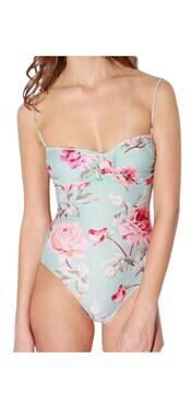 Cyn & Luca One Piece Floral Lace Up Back Swimsuit Sz Medium
